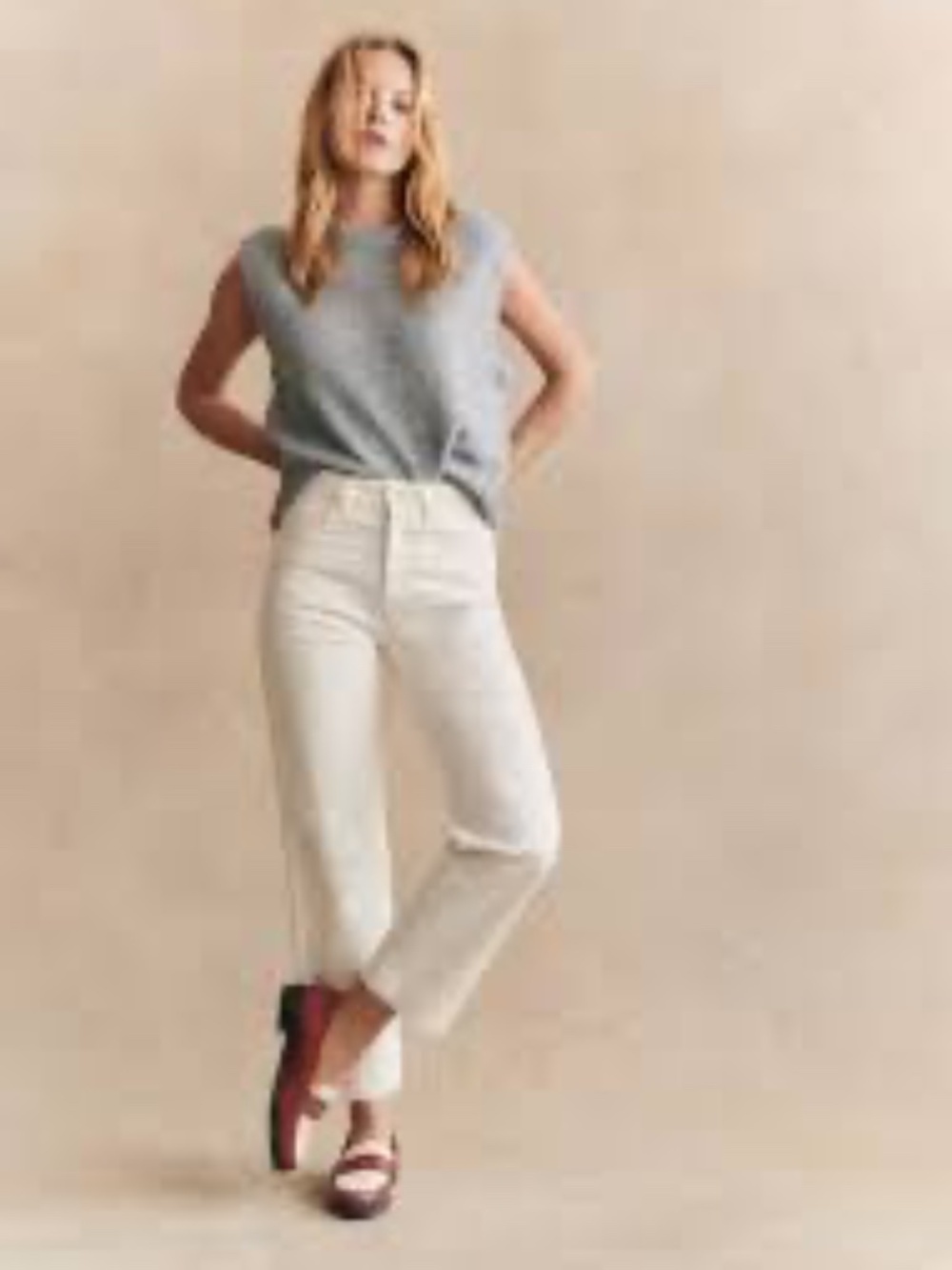 Sezane L'ICONIQUE DROIT TROUSERS EU34 US2 ecru straight leg